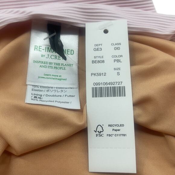 J Crew Ribbed Bikini Bottom Pink High Rise Cheeky Size Small BE808 New - Picture 3 of 5